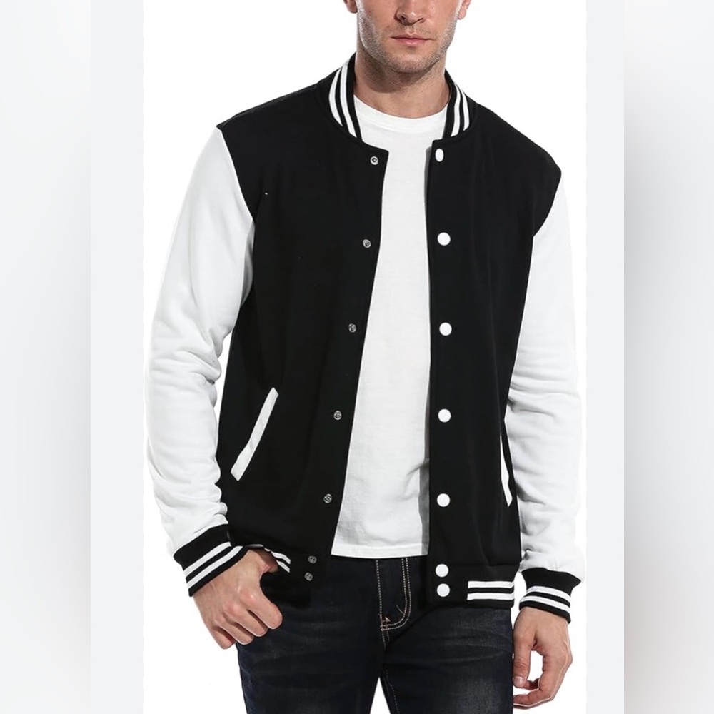 Baseball Jacket - Varsity Cotton Jacket Black/White Size 2XL Men's New